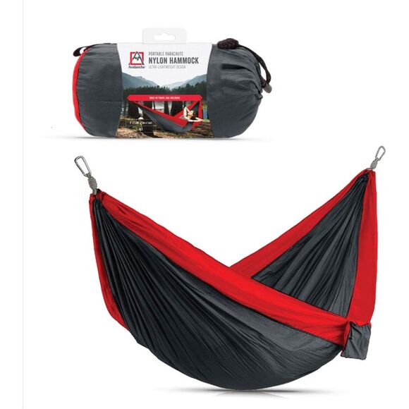 NEW Avalanche Outdoor Portable Parachute Nylon Hammock Gray-Red - Picture 2 of 7